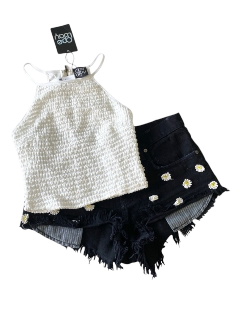 new LF One Way ✌︎︎ Festival Crochet Halter Spaghetti Strap Crop Top ✌︎︎ White - Picture 4 of 16